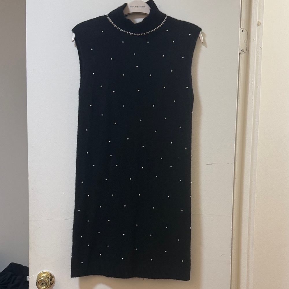 Zara Black Mini Dress with Pearl Details